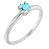 14K Gold Round Blue Zircon Youth Birthstone Ring - White Gold