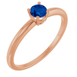 14K Gold Round Lab-Grown Blue Sapphire Youth Birthstone Ring - Rose Gold