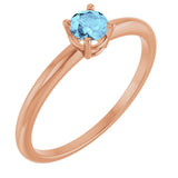 14K Gold Round Natural Aquamarine Youth Birthstone Ring - Rose Gold