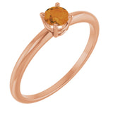 14K Gold Round Natural Citrine Youth Birthstone Ring - Rose Gold