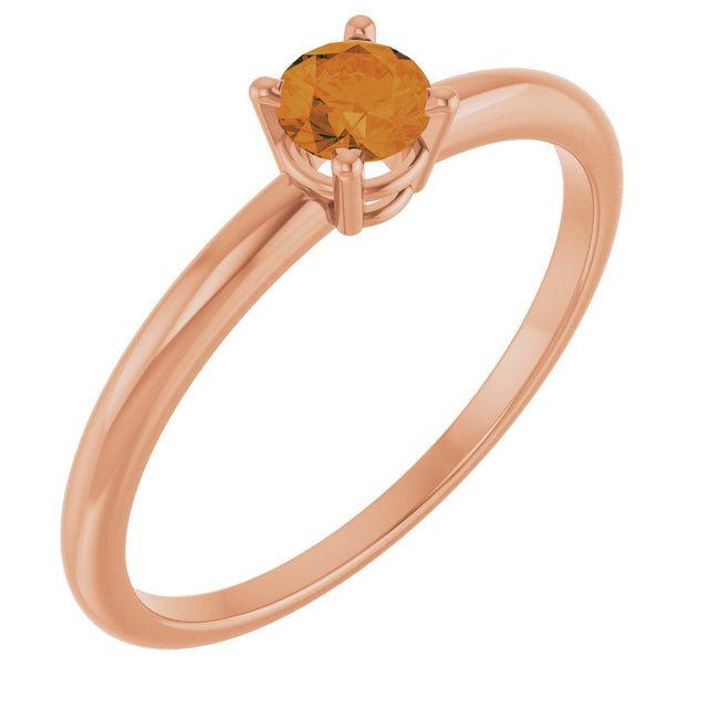 14K Gold Round Natural Citrine Youth Birthstone Ring - Rose Gold