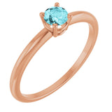 14K Gold Round Natural Blue Zircon Youth Birthstone Ring - Rose Gold