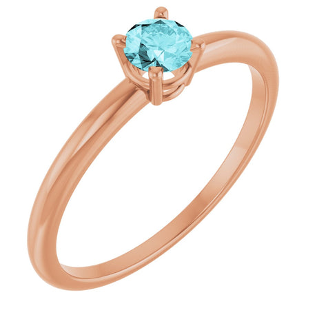 14K Gold Round Natural Blue Zircon Youth Birthstone Ring - Rose Gold