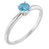 14K Gold Round Natural Swiss Blue Topaz Youth Birthstone Ring - White Gold