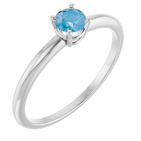 14K Gold Round Natural Swiss Blue Topaz Youth Birthstone Ring - White Gold