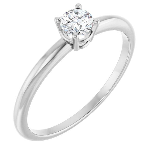 14K Gold Round Natural Diamond Youth Birthstone Ring - White Gold