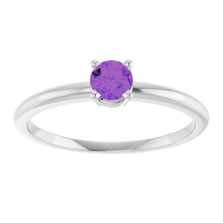 Platinum Round Natural Amethyst Youth Birthstone Ring - view 2