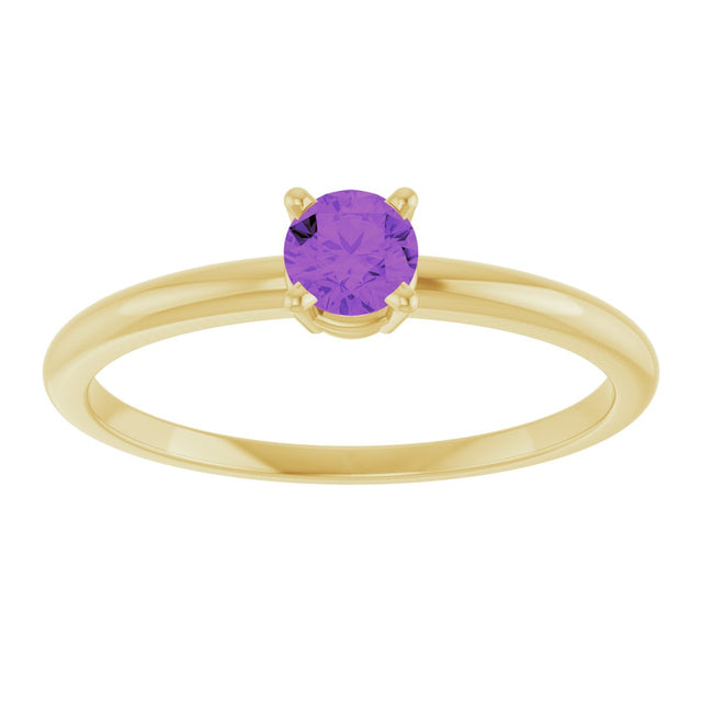 14K Gold Round Amethyst Youth Birthstone Ring - Yellow Gold - view 2