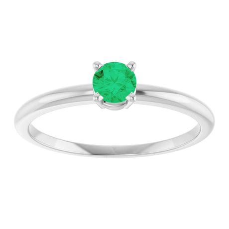 Platinum Round Natural Emerald Youth Birthstone Ring - view 2