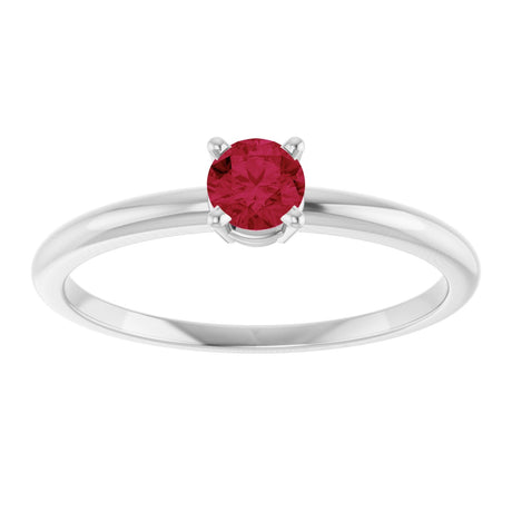 Platinum Round Lab-Grown Ruby Youth Birthstone Ring - view 2
