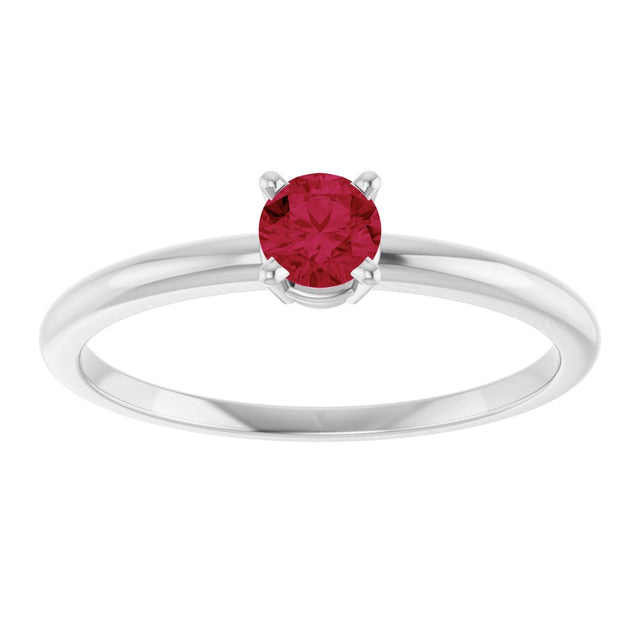 Platinum Round Lab-Grown Ruby Youth Birthstone Ring - view 2