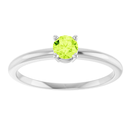Platinum Round Natural Peridot Youth Birthstone Ring - view 2