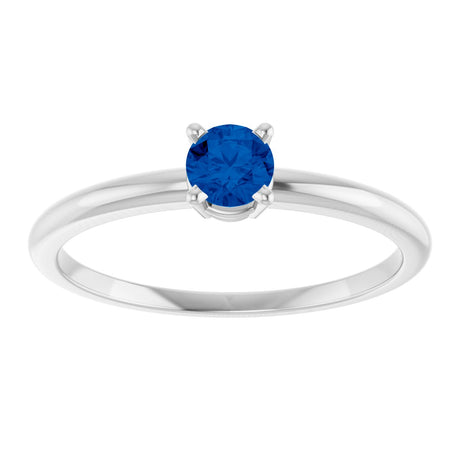 Platinum Round Natural Blue Sapphire Youth Birthstone Ring - view 2