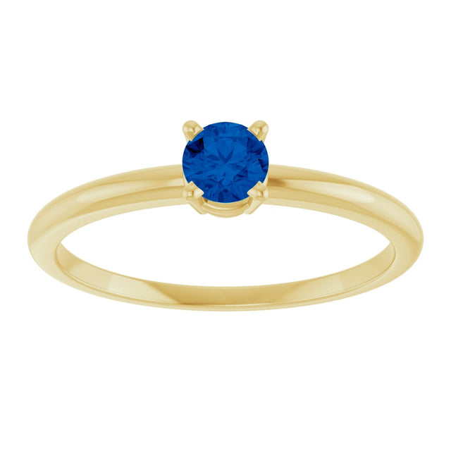 14K Gold Round Natural Blue Sapphire Youth Birthstone Ring - Yellow Gold - view 2