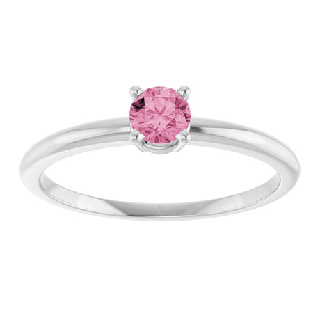 Platinum Round Natural Pink Tourmaline Youth Birthstone Ring - view 2