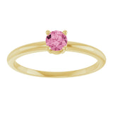 14K Gold Round Pink Tourmaline Youth Birthstone Ring - Yellow Gold - view 2
