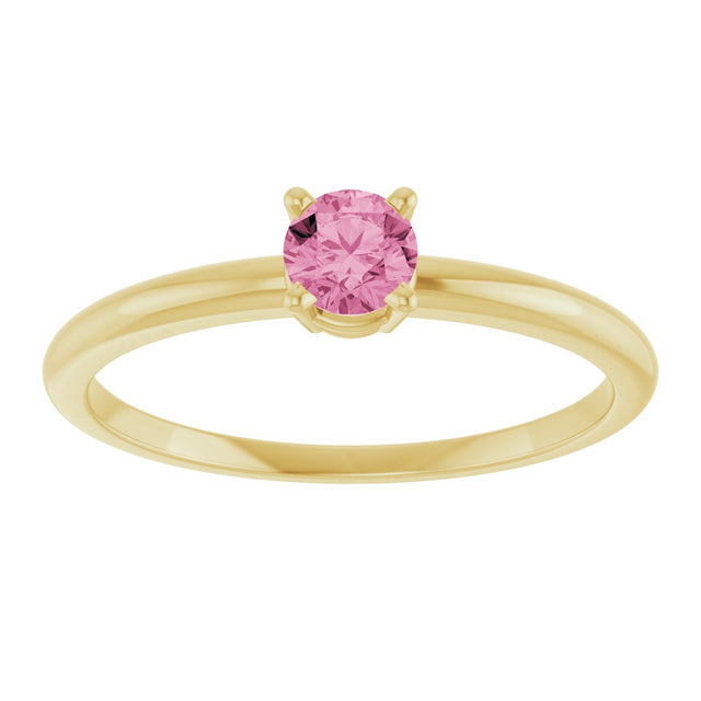 14K Gold Round Pink Tourmaline Youth Birthstone Ring - Yellow Gold - view 2