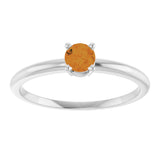 Platinum Round Natural Citrine Youth Birthstone Ring - view 2