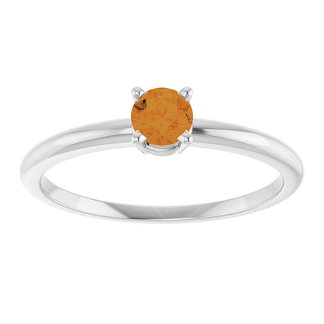 Platinum Round Natural Citrine Youth Birthstone Ring - view 2