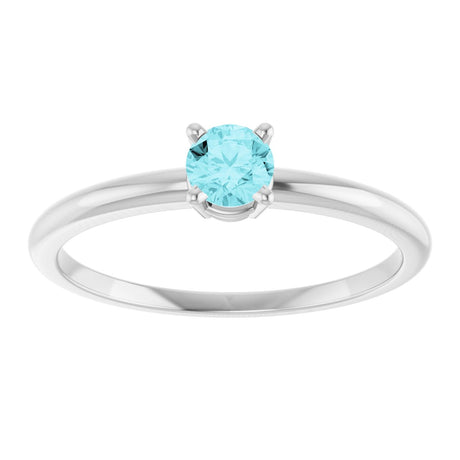 Platinum Round Natural Blue Zircon Youth Birthstone Ring - view 2