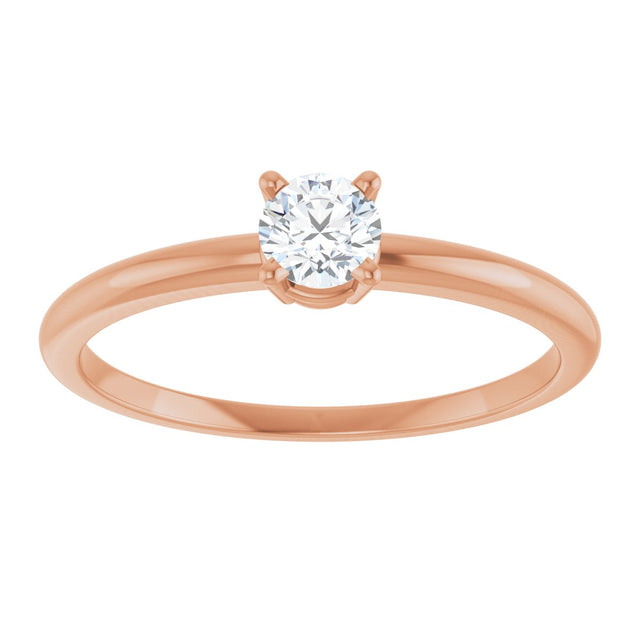 14K Gold Round Natural White Sapphire Youth Birthstone Ring - Rose Gold - view 2