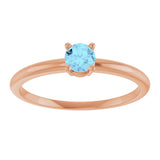 14K Gold Round Natural Aquamarine Youth Birthstone Ring - Rose Gold - view 2
