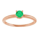 14K Gold Round Natural Emerald Youth Birthstone Ring - Rose Gold - view 2