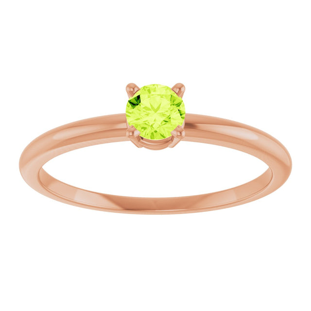 14K Gold Round Natural Peridot Youth Birthstone Ring - Rose Gold - view 2