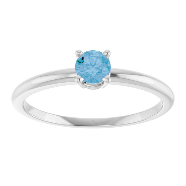 14K Gold Round Natural Swiss Blue Topaz Youth Birthstone Ring - White Gold - view 2