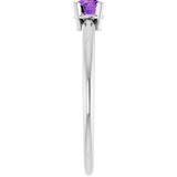 Platinum Round Natural Amethyst Youth Birthstone Ring - view 3