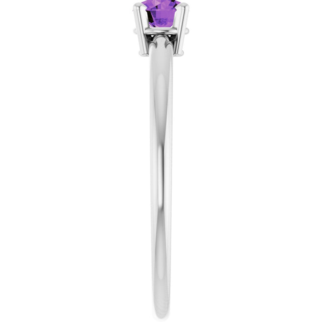 Platinum Round Natural Amethyst Youth Birthstone Ring - view 3