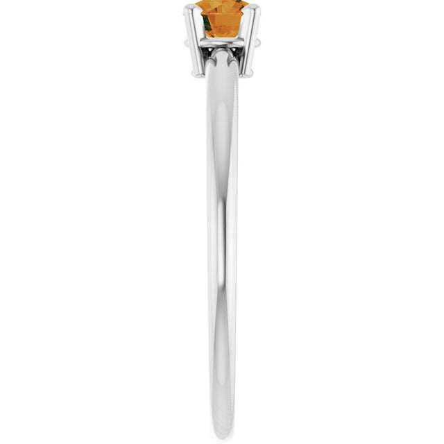 Platinum Round Natural Citrine Youth Birthstone Ring - view 3
