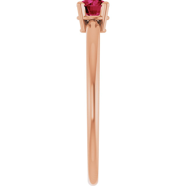 14K Gold Round Natural Ruby Youth Birthstone Ring - Rose Gold - view 3