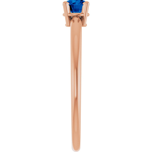 14K Gold Round Natural Blue Sapphire Youth Birthstone Ring - Rose Gold - view 3