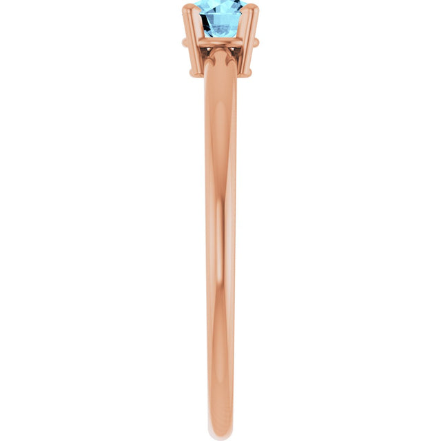 14K Gold Round Natural Aquamarine Youth Birthstone Ring - Rose Gold - view 3