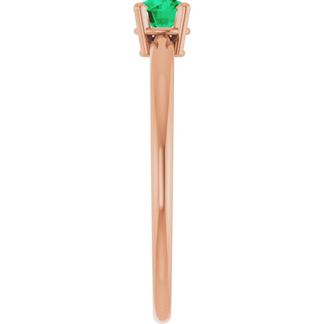 14K Gold Round Natural Emerald Youth Birthstone Ring - Rose Gold - view 3