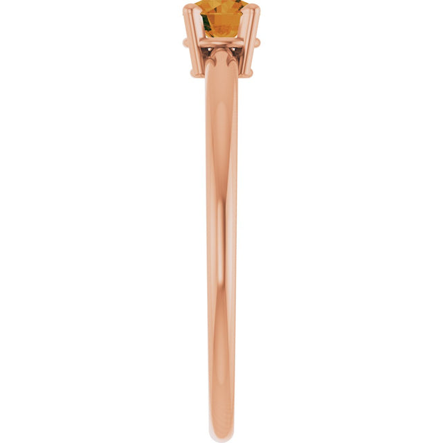 14K Gold Round Natural Citrine Youth Birthstone Ring - Rose Gold - view 3