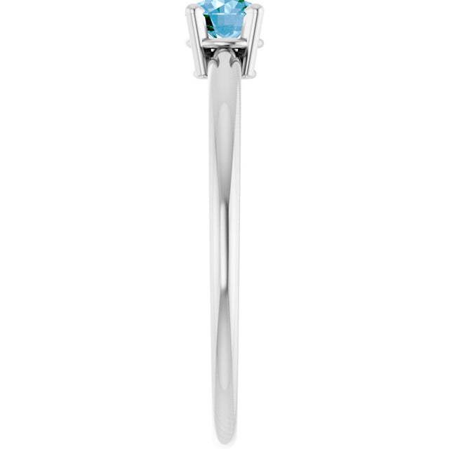 14K Gold Round Natural Swiss Blue Topaz Youth Birthstone Ring - White Gold - view 3