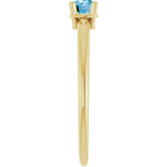 14K Gold Round Natural Swiss Blue Topaz Youth Birthstone Ring - Yellow Gold - view 3