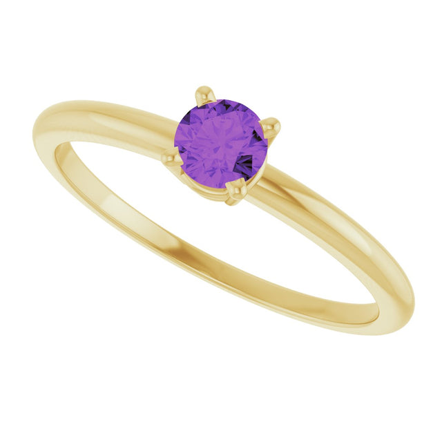14K Gold Round Amethyst Youth Birthstone Ring - Yellow Gold - view 4