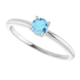 14K Gold Round Natural Aquamarine Youth Birthstone Ring - White Gold - view 4