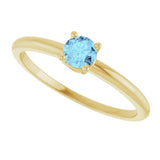 14K Gold Round Natural Aquamarine Youth Birthstone Ring - Yellow Gold - view 4