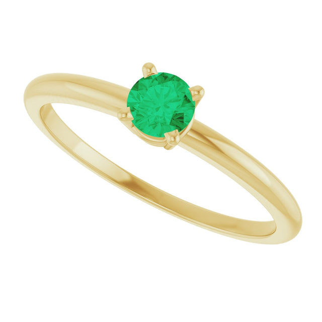 14K Gold Round Natural Emerald Youth Birthstone Ring - Yellow Gold - view 4