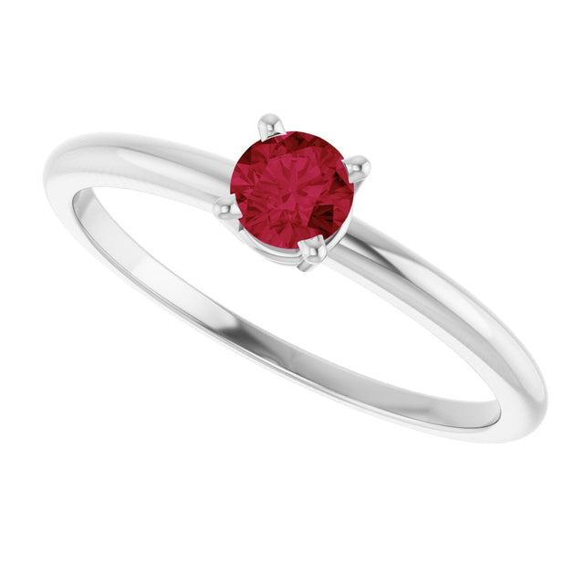 Platinum Round Lab-Grown Ruby Youth Birthstone Ring - view 4