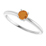 Platinum Round Natural Citrine Youth Birthstone Ring - view 4