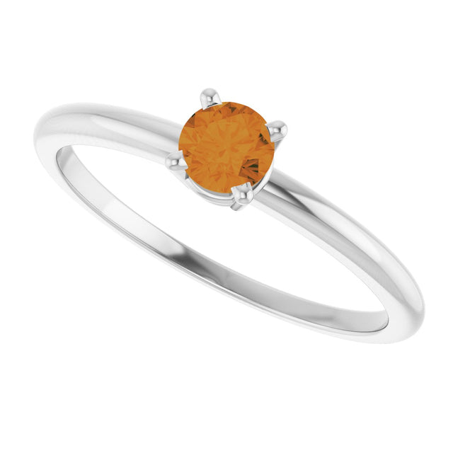 Platinum Round Natural Citrine Youth Birthstone Ring - view 4