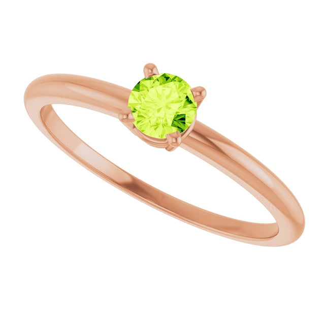 14K Gold Round Natural Peridot Youth Birthstone Ring - Rose Gold - view 4