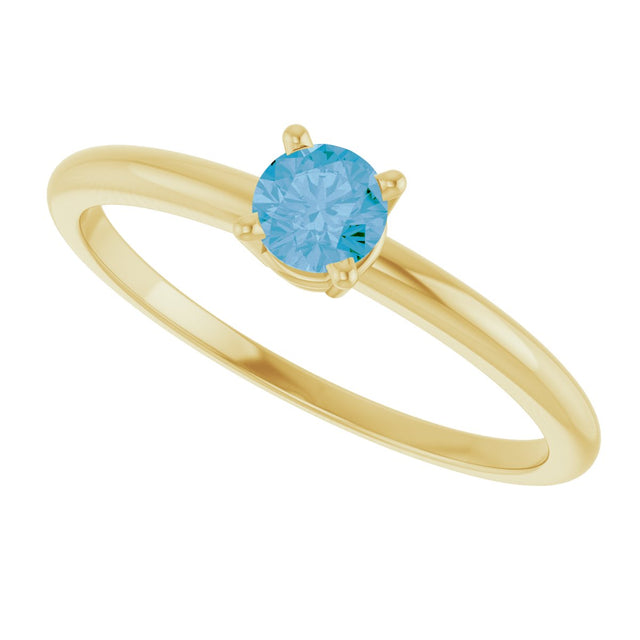 14K Gold Round Natural Swiss Blue Topaz Youth Birthstone Ring - Yellow Gold - view 4
