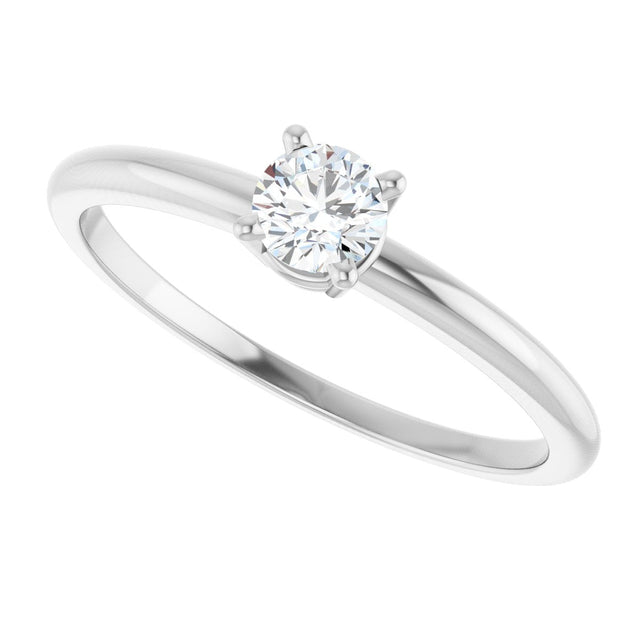 Platinum Round Natural White Sapphire Youth Birthstone Ring - view 4