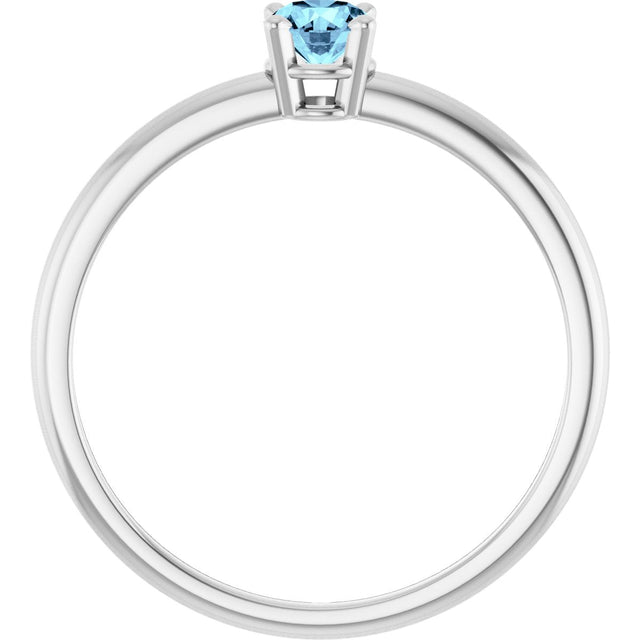 14K Gold Round Natural Aquamarine Youth Birthstone Ring - White Gold - view 5